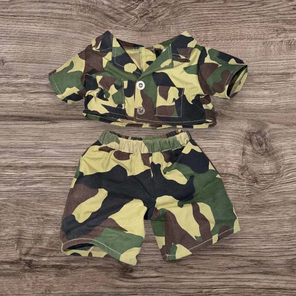 BABW Build A Bear Y2K White Teddy Plush Camo Military Outfit Set Vintage BAB